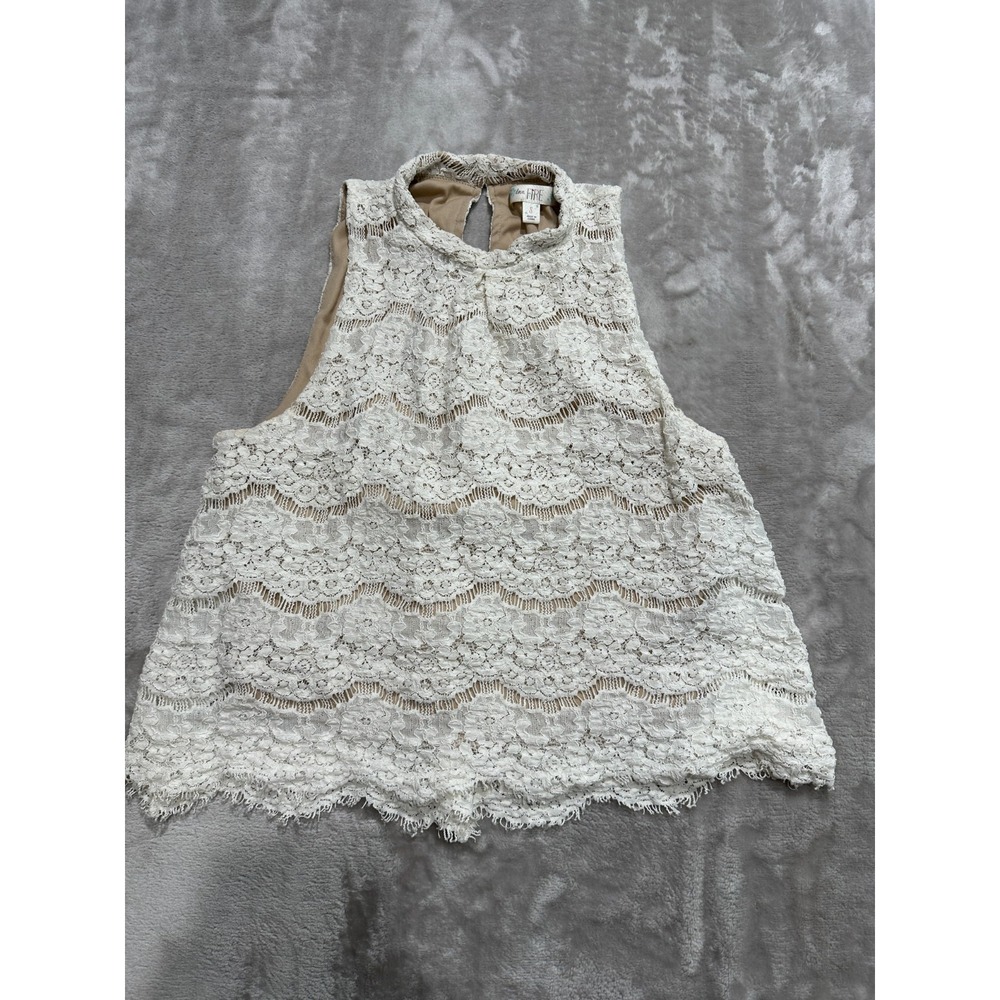 Love Fire Womens Lace Halter Top Size Small White Lined Button Back Boho EUC
